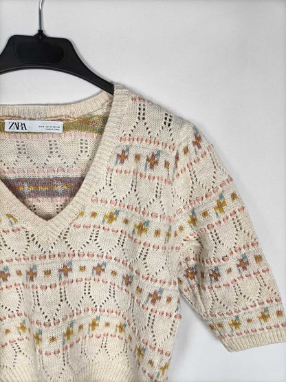 ZARA.Jersey cortito mangas 3/4 T.s