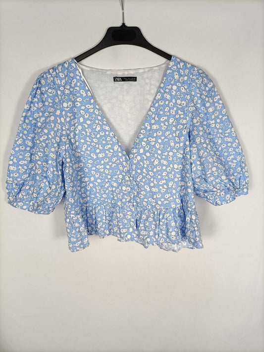 ZARA. Blue floral top Tl