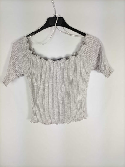 BERSHKA. Top gris canalé T.l