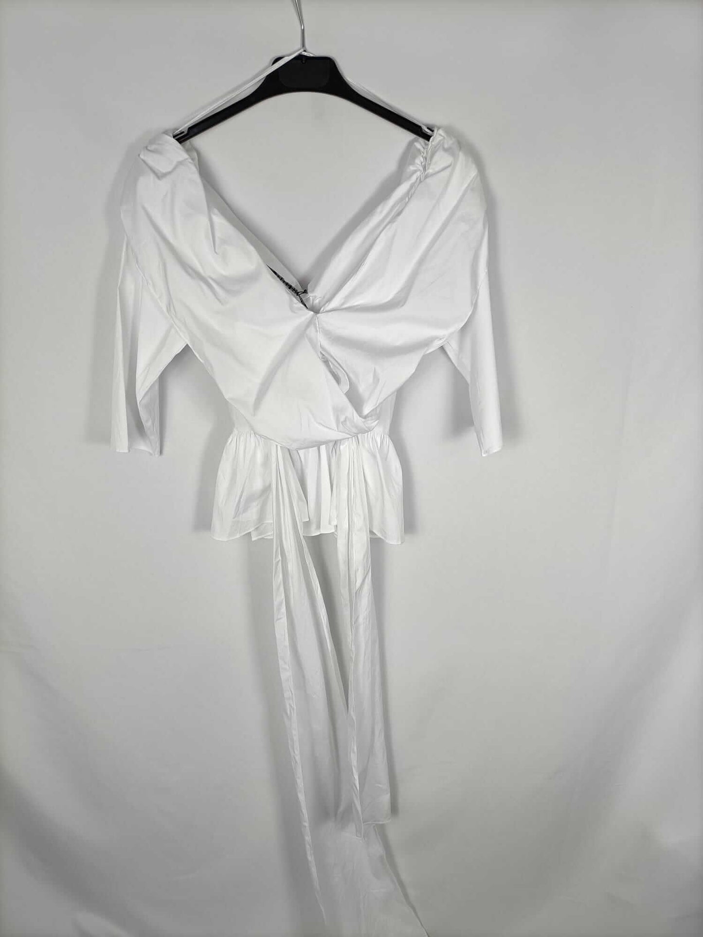 ZARA. Top blanco fruncido T.l