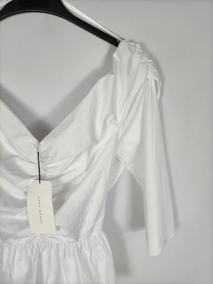 ZARA. Top blanco fruncido T.l