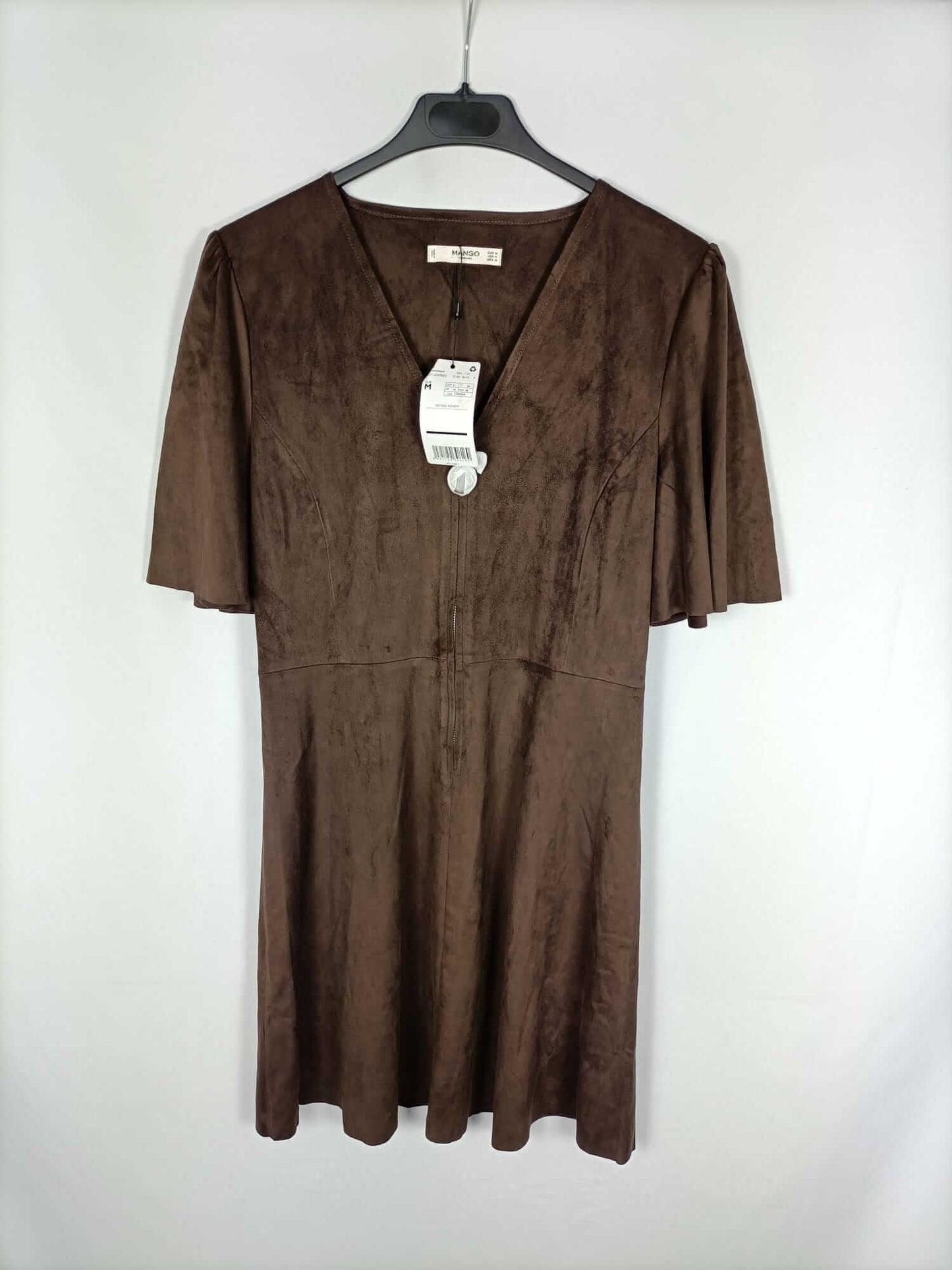 MANGO. Vestido marrón antelina T.m