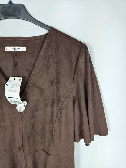 MANGO. Vestido marrón antelina T.m