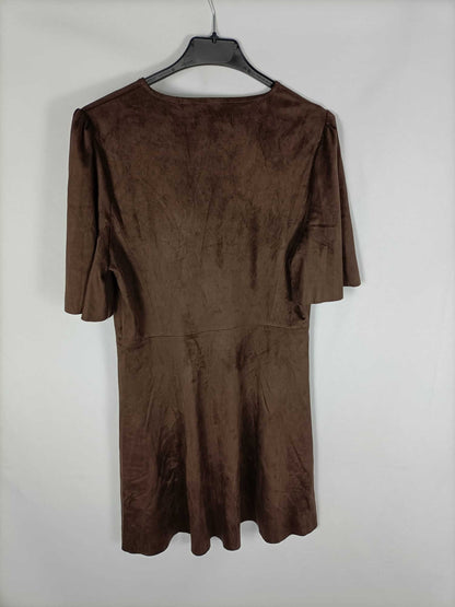 MANGO. Vestido marrón antelina T.m