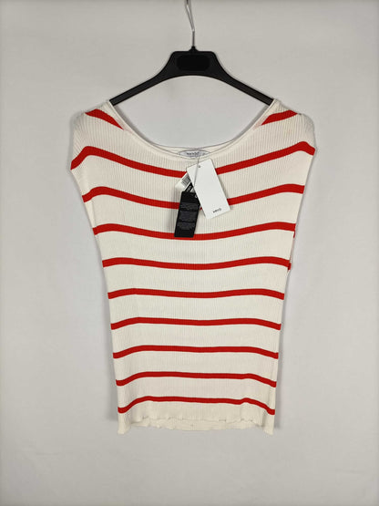 MANGO. Top punto beige rayas T.m