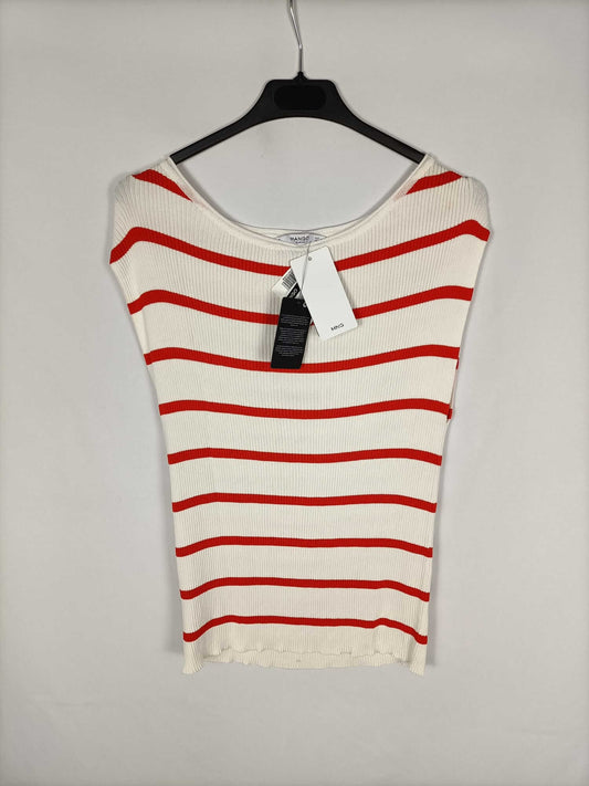 MANGO. Top punto beige rayas T.m