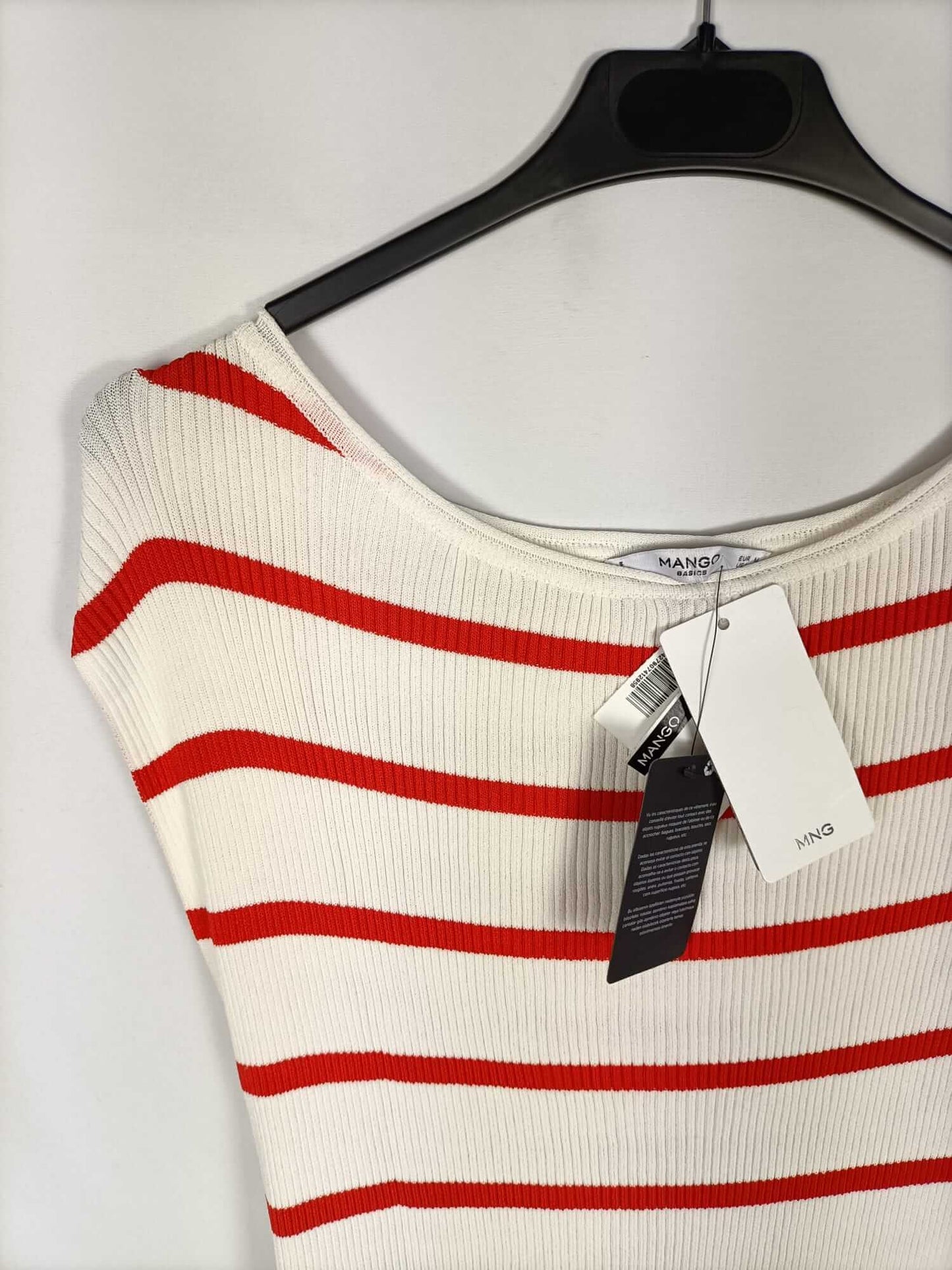 MANGO. Top punto beige rayas T.m