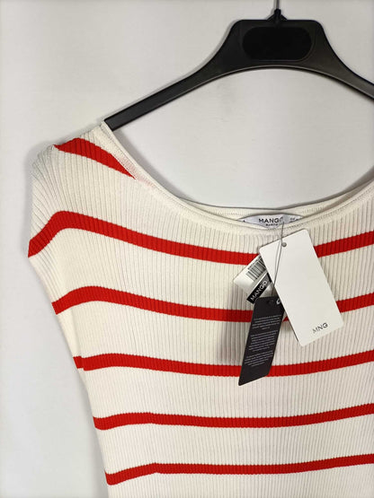 MANGO. Top punto beige rayas T.m
