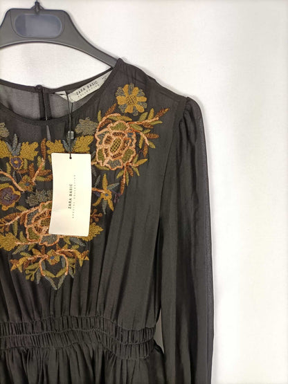 ZARA. Black embroidered dress Tm