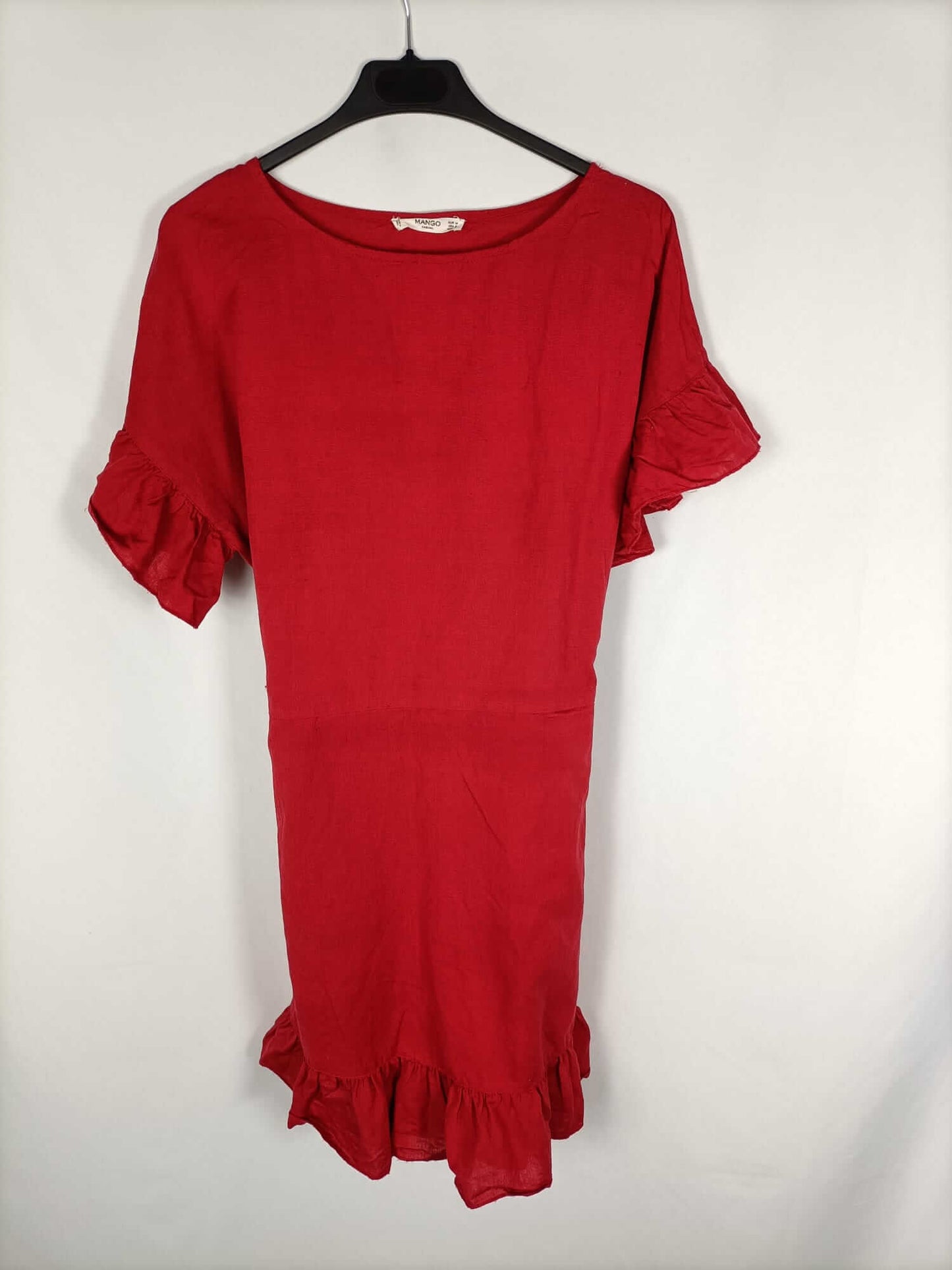 MANGO. Vestido rojo volante T.m
