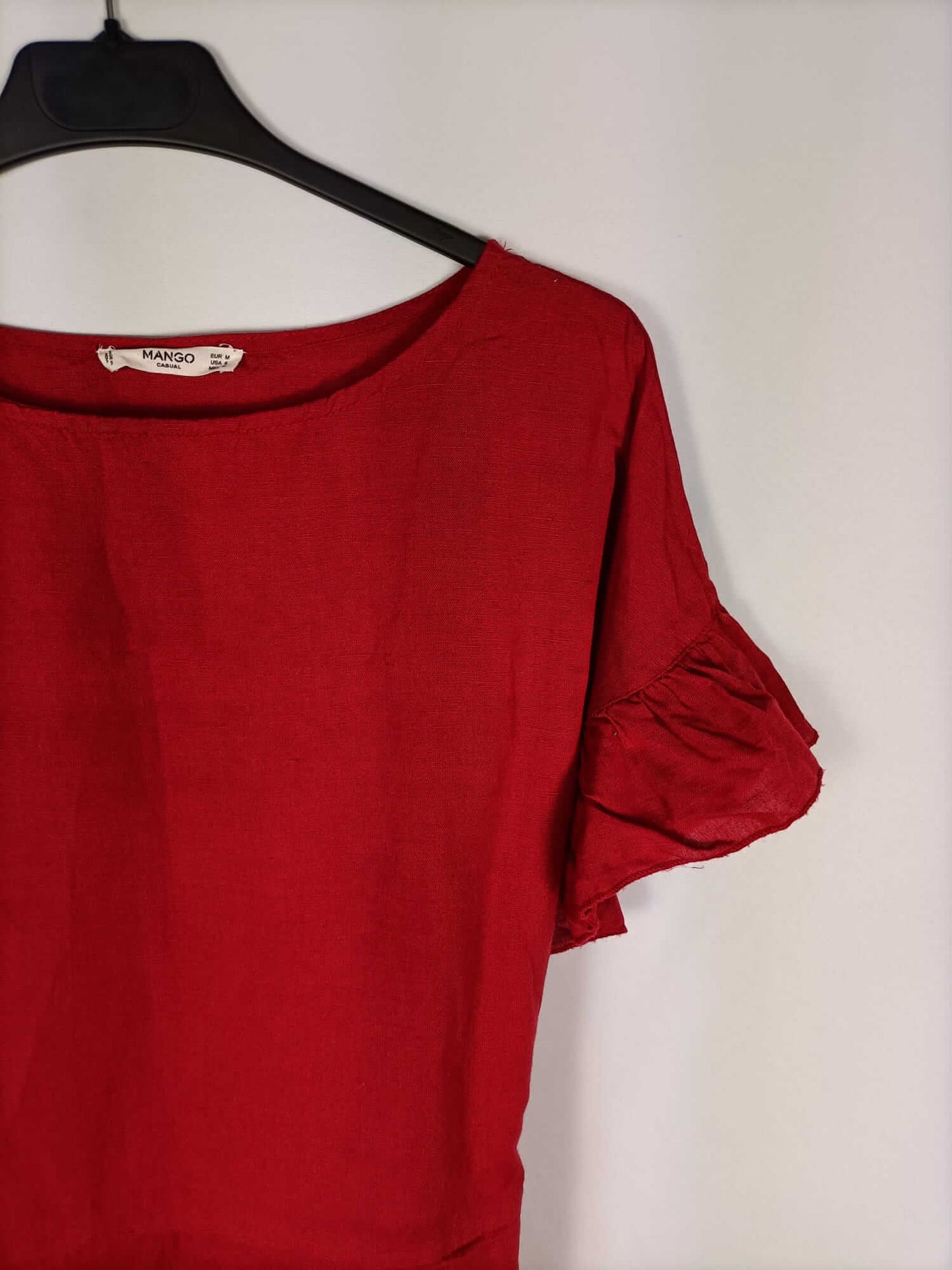 MANGO. Vestido rojo volante T.m