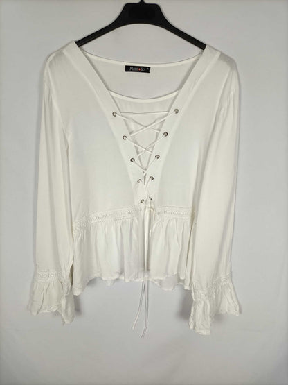 MISS TIC. Blusa blanca cuerdas T.xl