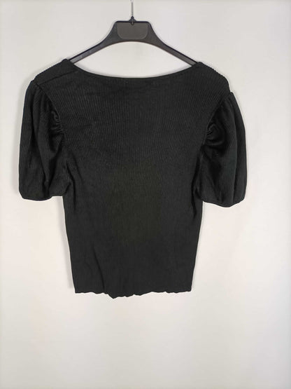 STRADIVARIUS. Top negro canalé mangas T.l