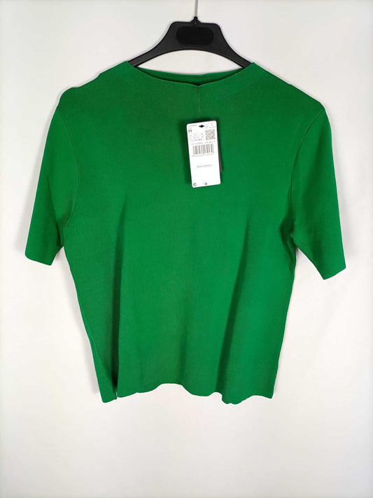 MANGO. Top verde elástico T.m