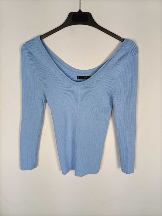 MANGO. Top celeste canalé T.m