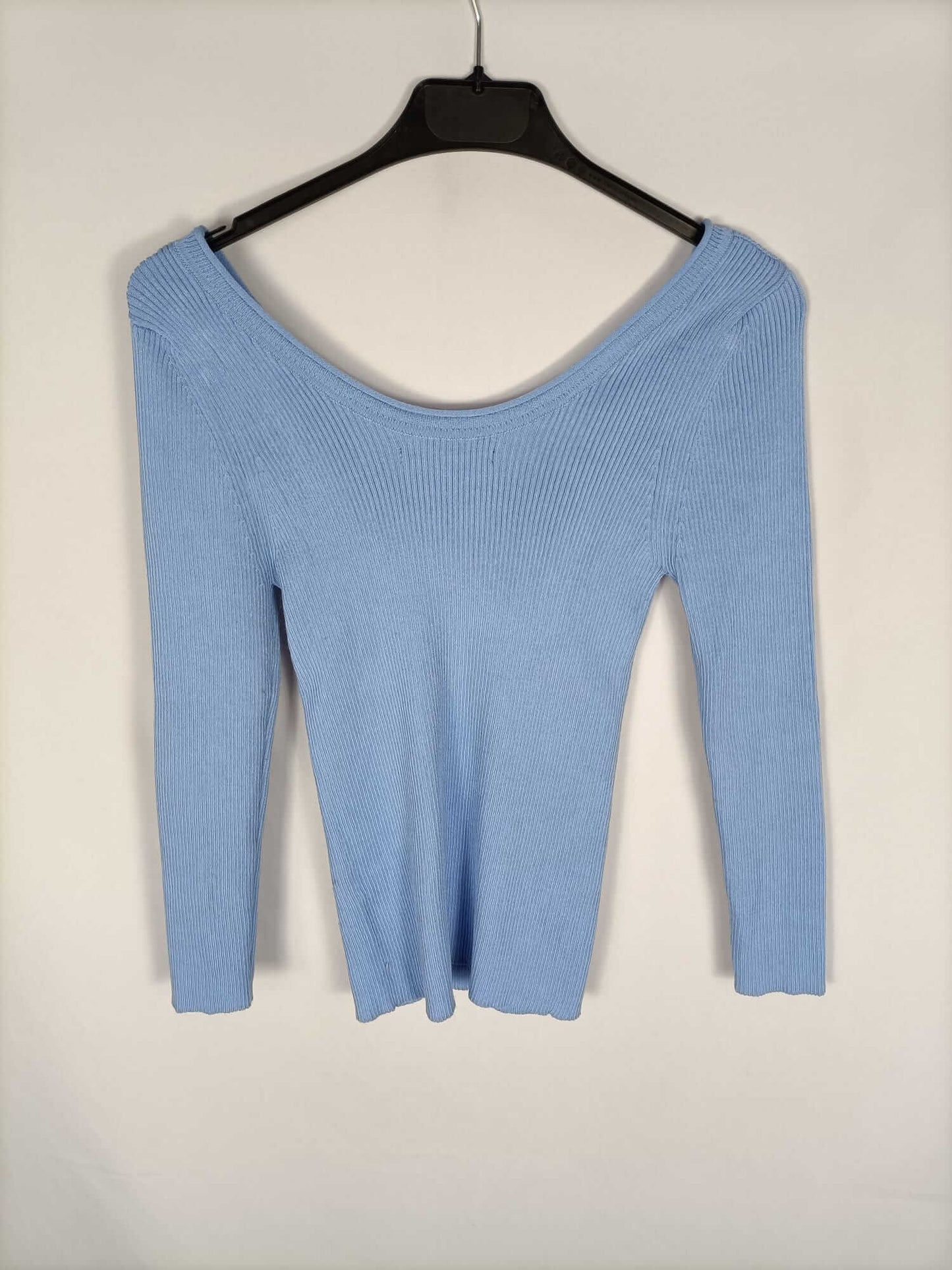 MANGO. Top celeste canalé T.m