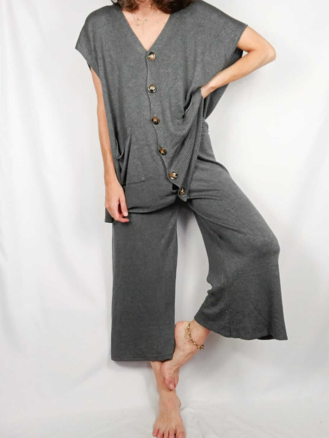 BUGANVILIA. Cárdigan gris punto TU (s/m)