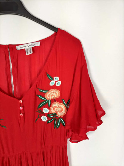 VENCA.Vestido largo rojo bordado T.s