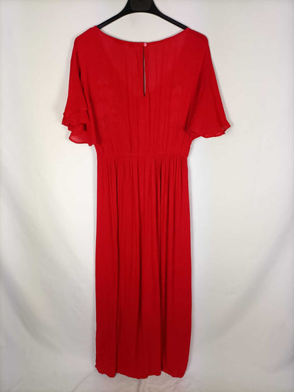 VENCA.Vestido largo rojo bordado T.s
