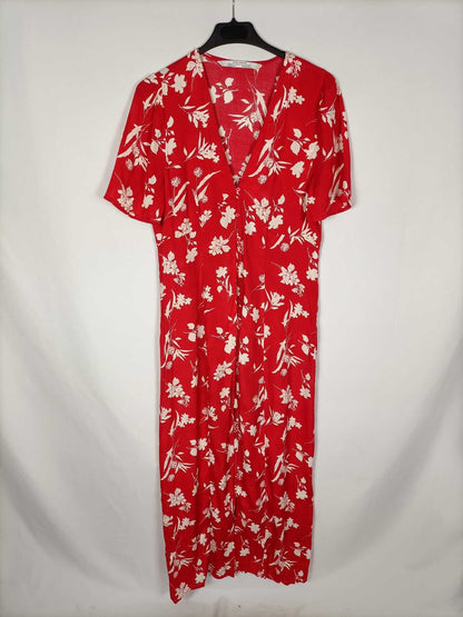 ZARA.Vestido largo flores blancas T.s