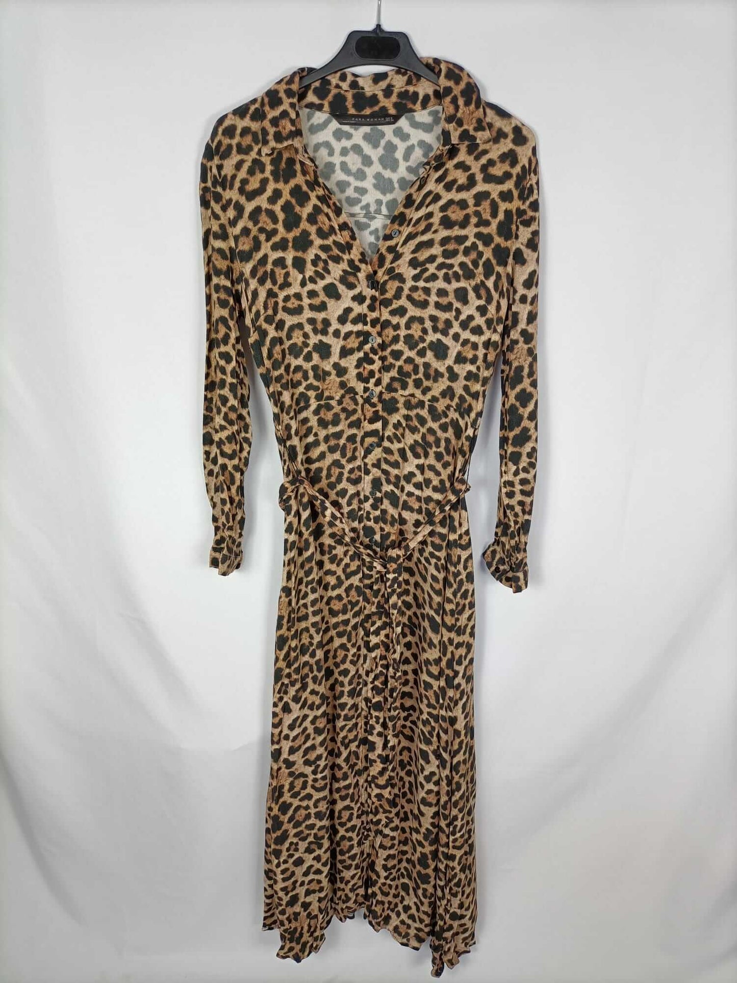 ZARA.Vestido largo animal print botones T.s