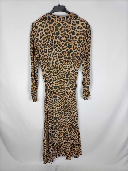 ZARA.Vestido largo animal print botones T.s