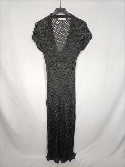 ZARA.Vestido negro punto troquelado T.s