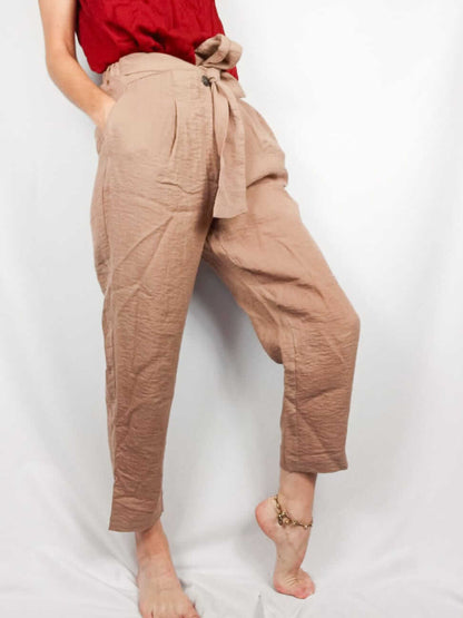 MANGO.Pantalones marrones fluidos T.36