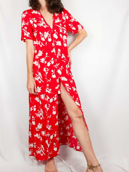 ZARA.Vestido largo flores blancas T.s