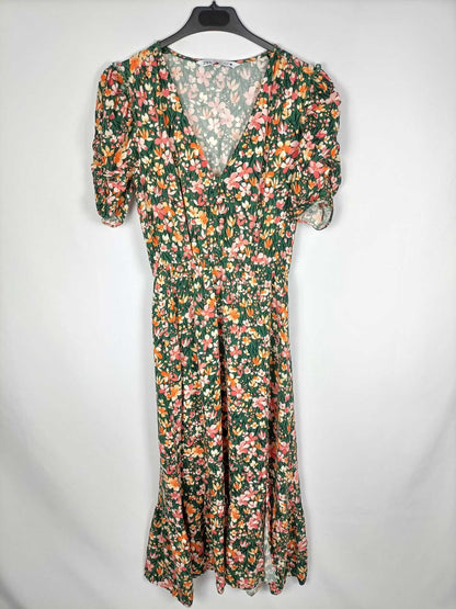 ZARA. Vestido verde flores T.xs