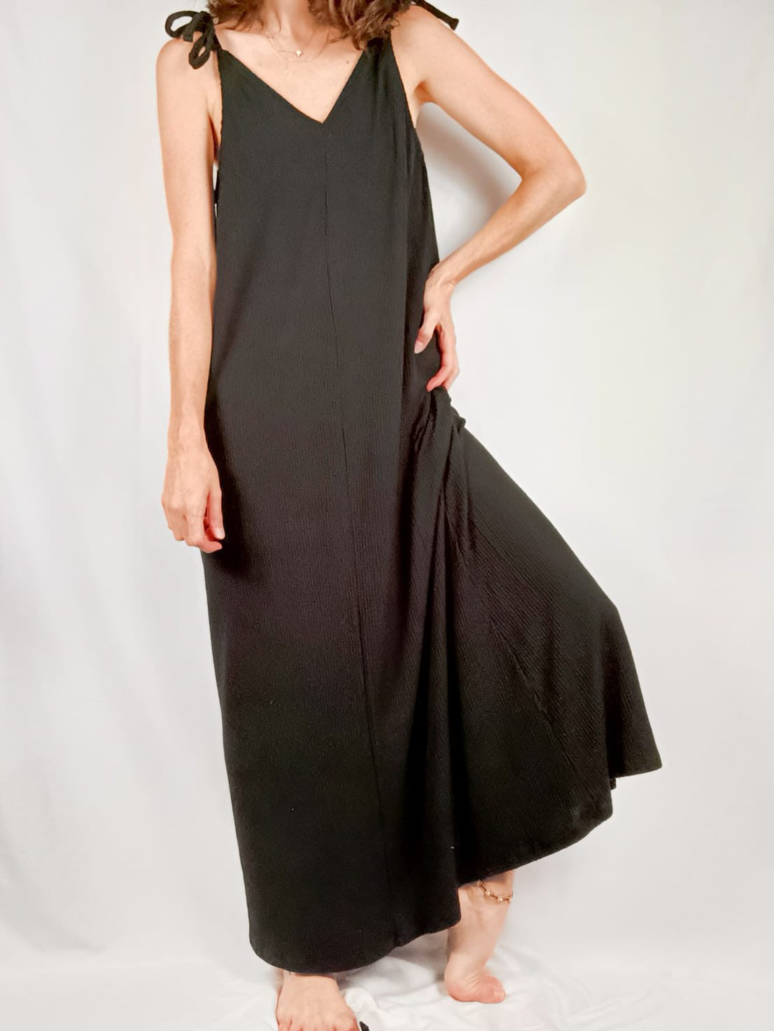 H&M.Vestido largo negro T.xs