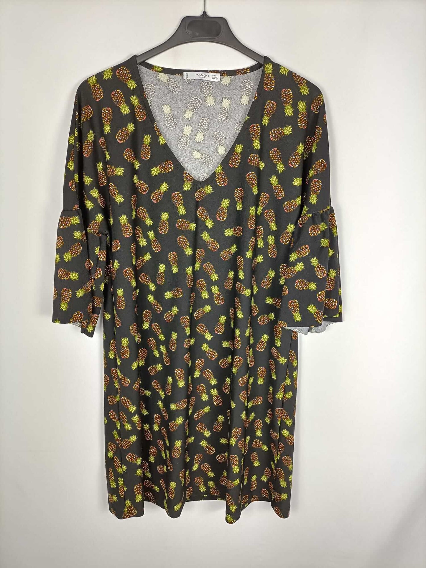 MANGO.Vestido negro piñas T.s