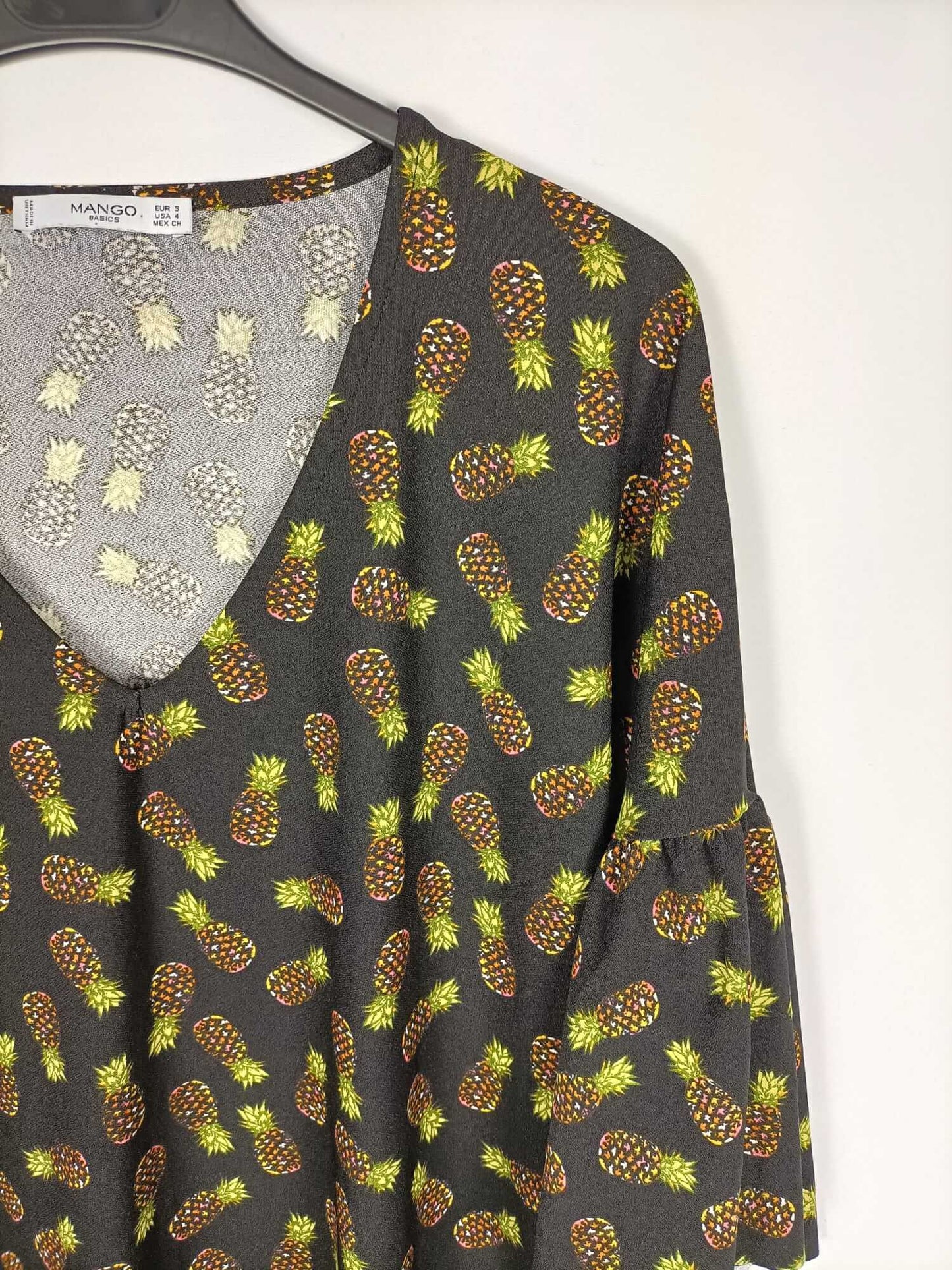 MANGO.Vestido negro piñas T.s