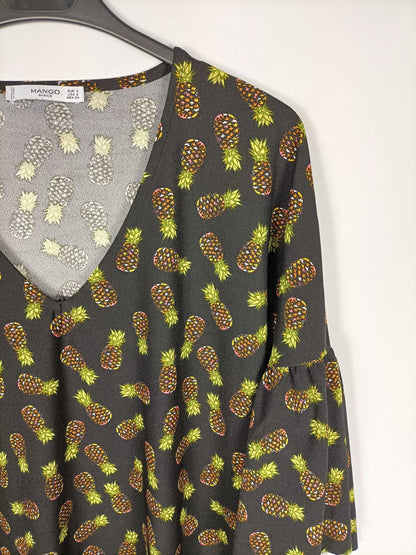 MANGO.Vestido negro piñas T.s