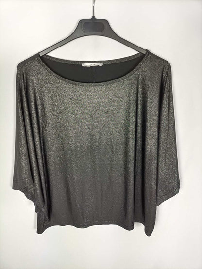 MANGO.Top negro hilos T.s