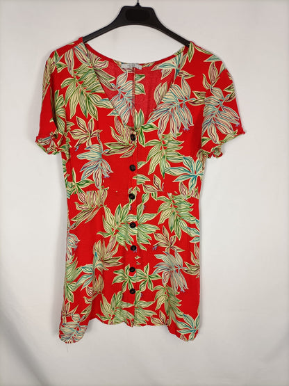 MUSE. Vestido rojo flores T.s