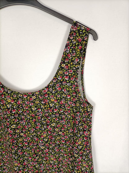 MANGO. Vestido negro florecitas T.m