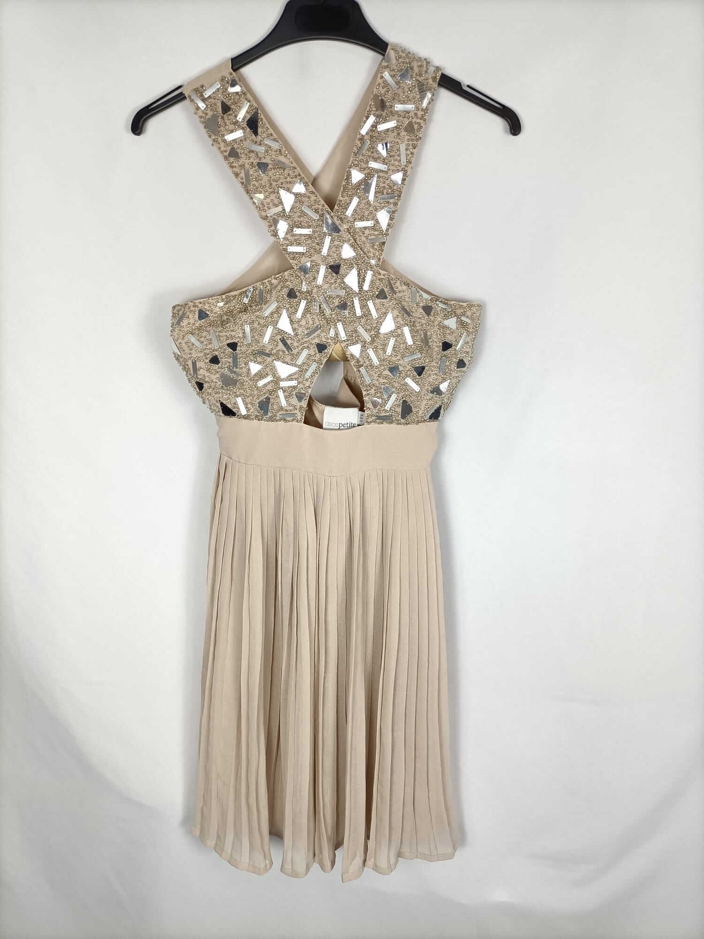 ASOS. Vestido rosa plisado pedrería T.36