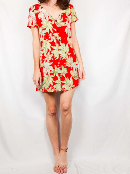 MUSE. Vestido rojo flores T.s