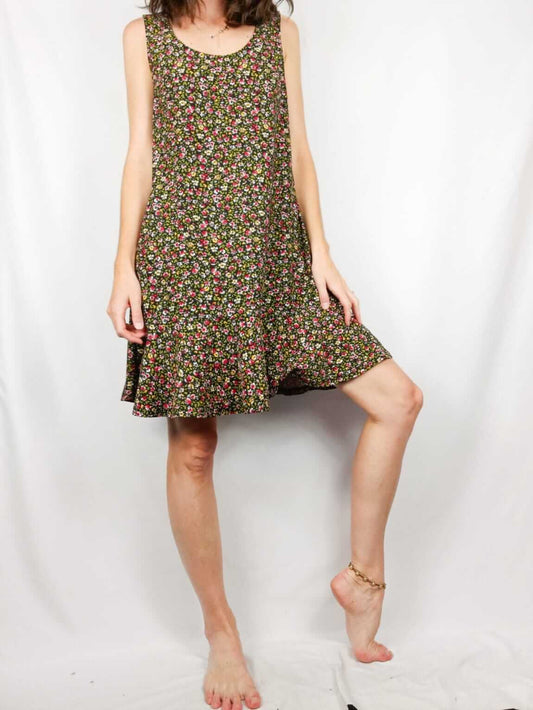 MANGO. Vestido negro florecitas T.m