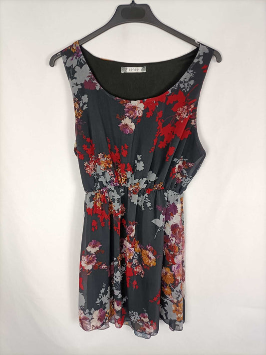 SENSES. Vestido negro flores T.l