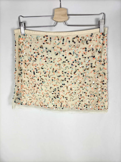 PULL&BEAR. Falda beige lentejuelas T.m