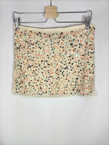PULL&BEAR. Falda beige lentejuelas T.m