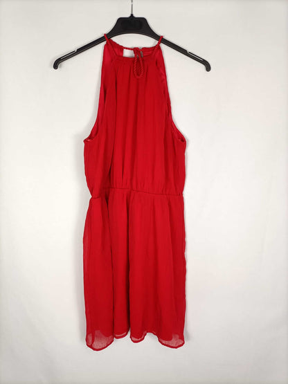 ZARA. Vestido rojo cuello halter T.m