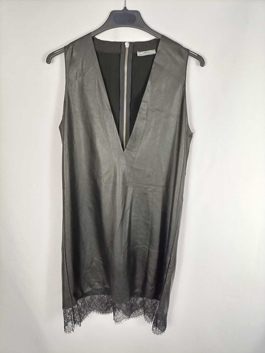 ZARA. Black faux leather Ts dress