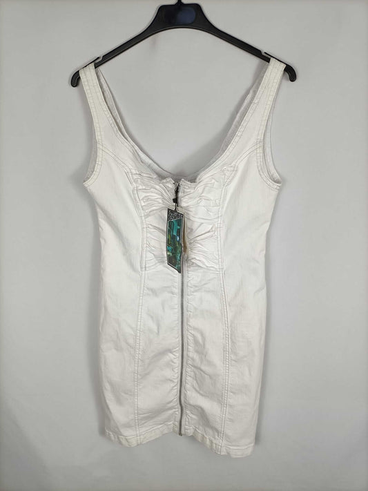 BERSHKA. Vestido denim blanco T.l