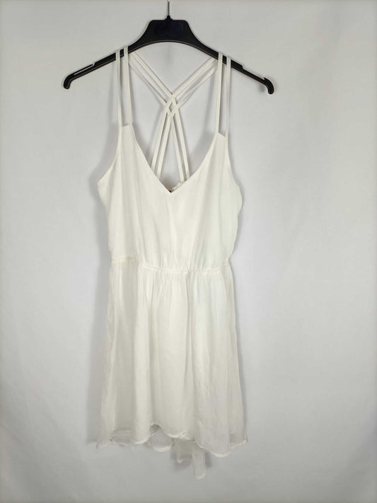 BERSHKA. Vestido fluido blanco T.m