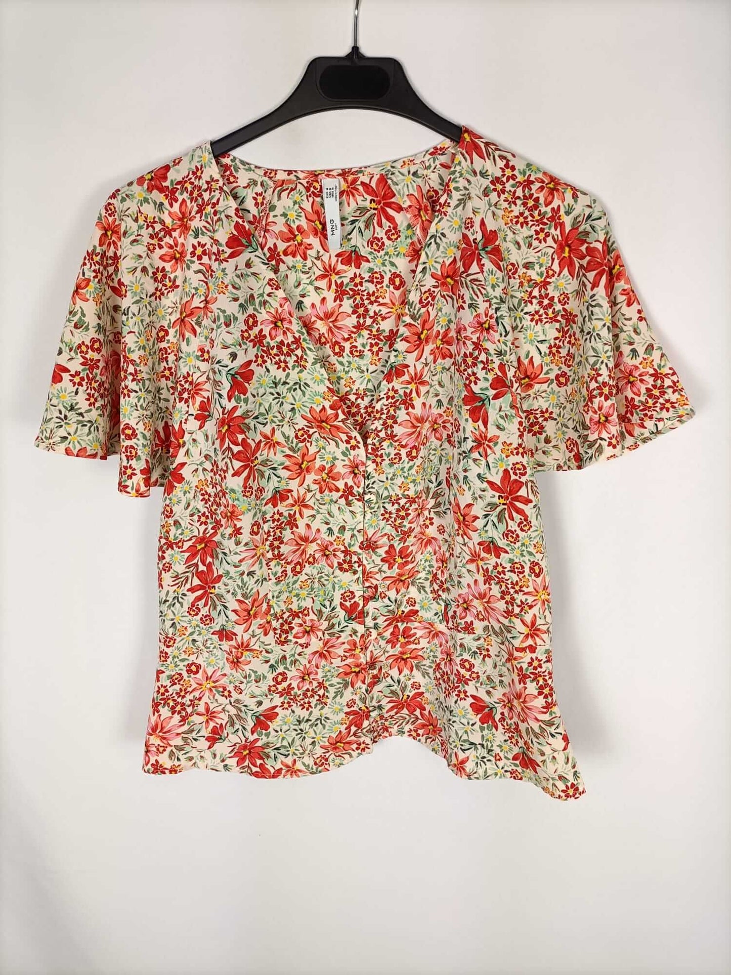 MANGO. Blusa beige flores T.m