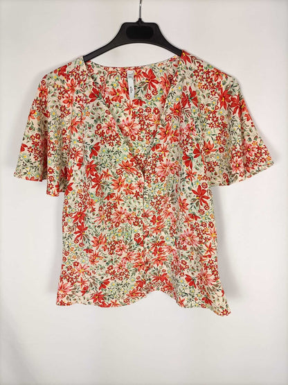 MANGO. Blusa beige flores T.m