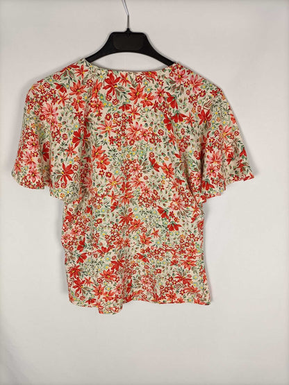 MANGO. Blusa beige flores T.m